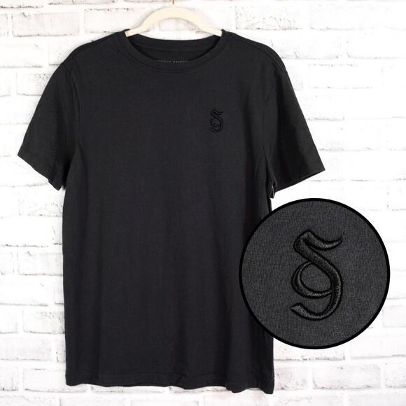 Spiritual Gangster Black Monogram Embroidered Crewneck Half Sleeve T Shirt Small - Picture 1 of 9